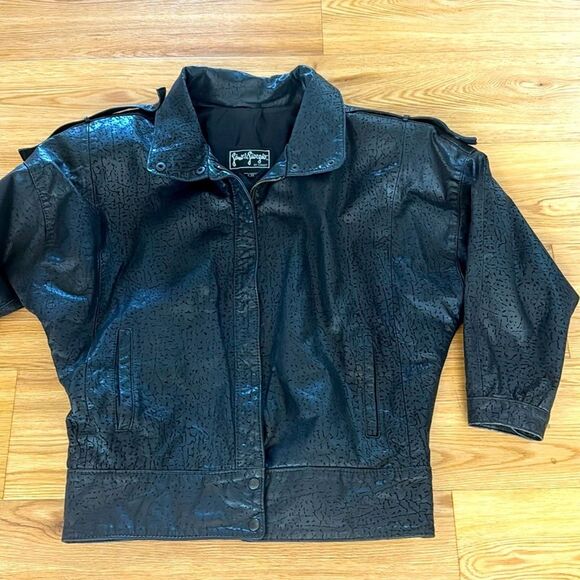 Gino di Giorgio by Comint Vintage Leather Jacket Womens Medium Black Bomber - Picture 1 of 10